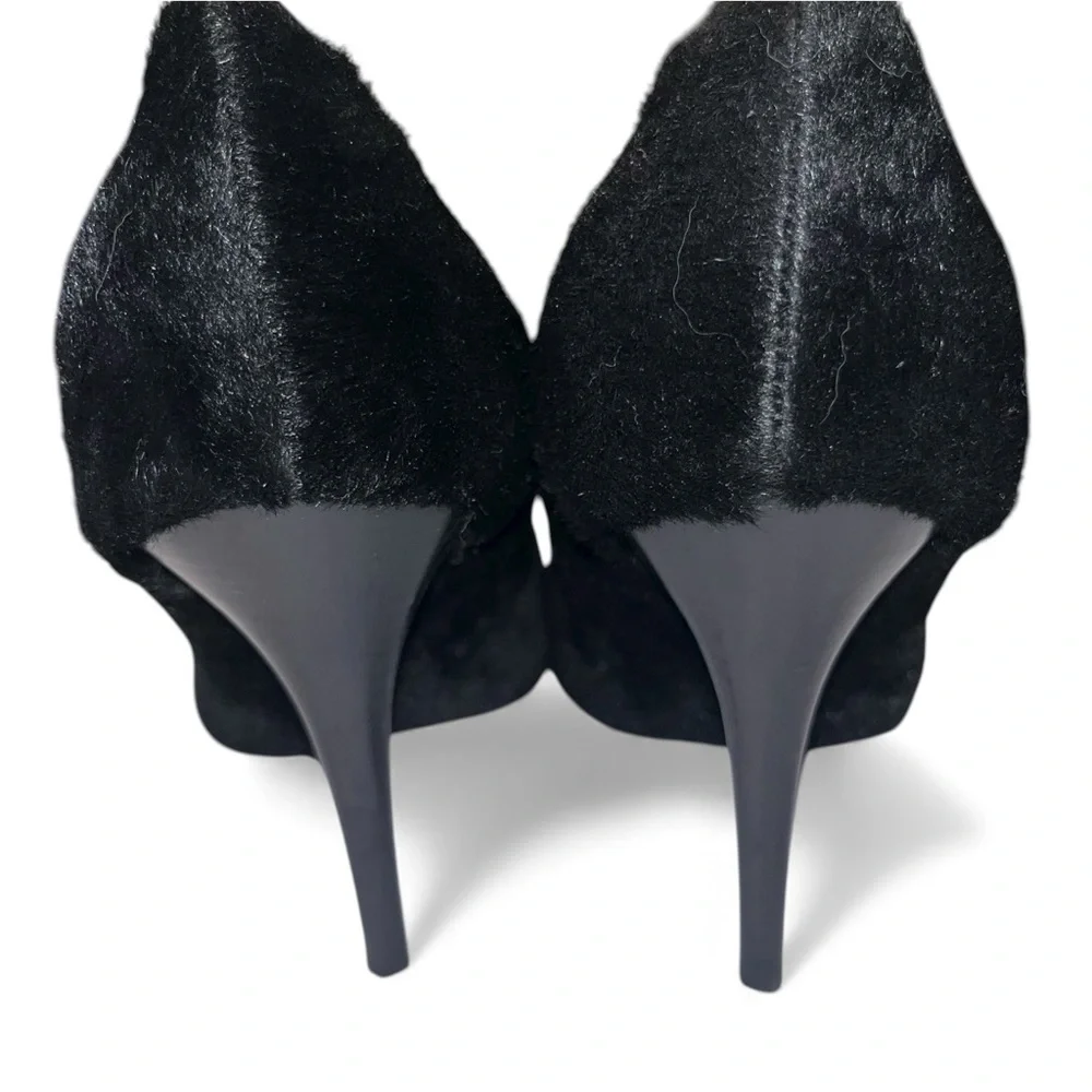 Givenchy Black Pumps Haircalf Heels Leather Square Toe 10 Fur Cocktail NWOB 🟡